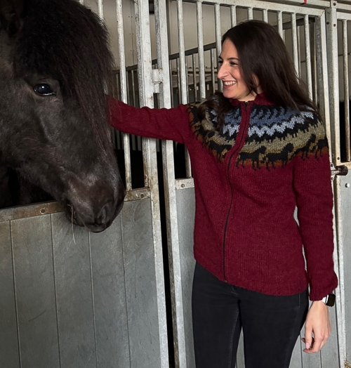 Islandstrickjacke mit Kapuze Lettlopi Nr. 2404 Pferdemotiv
