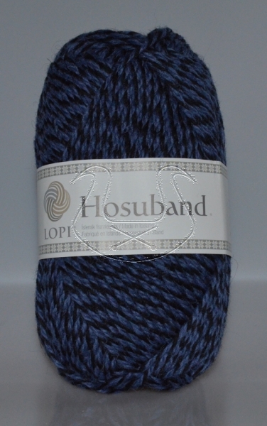 Islandwolle Hosuband - S 03 Mittelblau/Schwarz